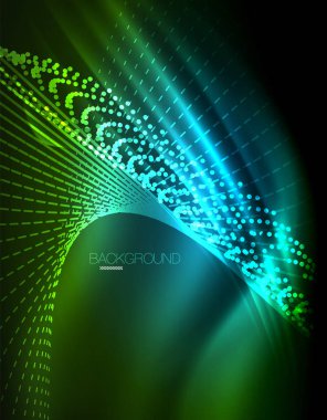 Yumuşak ışık efekti, parlak parlak neon koyu arka plan üzerinde düz çizgiler. Enerji Teknoloji fikir