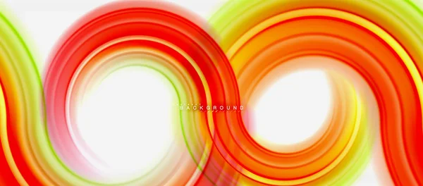 虹流体カラーライン抽象的な背景 - 旋回サークル、液体の色デザイン、カラフルな大理石またはプラスチック波状テクスチャ背景、ビジネスまたは技術の色とりどりのテンプレートをツイスト — ストックベクタ