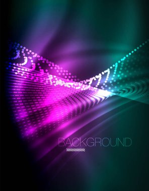 Yumuşak ışık efekti, parlak parlak neon koyu arka plan üzerinde düz çizgiler. Enerji Teknoloji fikir