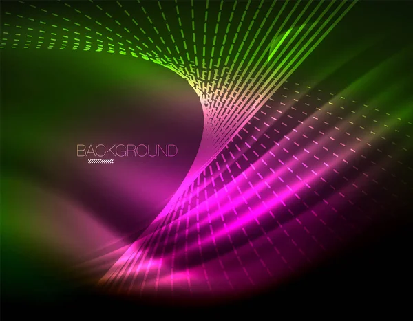 Glatte Lichteffekte, gerade Linien auf leuchtend glänzendem neondunklem Hintergrund. Energietechnologie-Idee — Stockvektor
