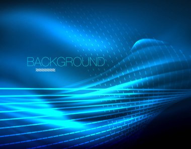 Yumuşak ışık efekti, parlak parlak neon koyu arka plan üzerinde düz çizgiler. Enerji Teknoloji fikir