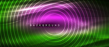 Neon parlayan çizgiler, sihirli enerji uzay ışığı konsepti, soyut arka plan duvar kağıdı tasarımı