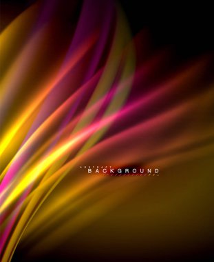 Neon parlayan dalga, sihirli enerji ve ışık arka plan. Vektör duvar kağıdı şablonu