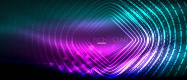 Neon parlayan dalga, sihirli enerji ve ışık arka plan. Duvar kağıdı şablonu, yüksek teknoloji gelecek kavramı