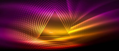 Neon parlayan dalga, sihirli enerji ve ışık arka plan. Duvar kağıdı şablonu, yüksek teknoloji gelecek kavramı