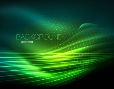 Yumuşak ışık efekti, parlak parlak neon koyu arka plan üzerinde düz çizgiler. Enerji Teknoloji fikir