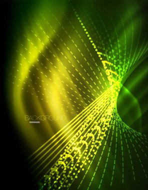 Yumuşak ışık efekti, parlak parlak neon koyu arka plan üzerinde düz çizgiler. Enerji Teknoloji fikir