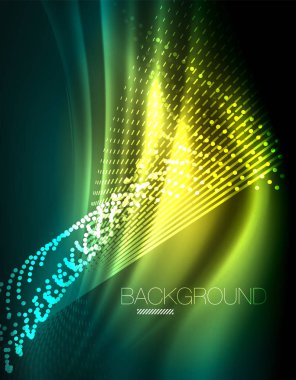 Yumuşak ışık efekti, parlak parlak neon koyu arka plan üzerinde düz çizgiler. Enerji Teknoloji fikir