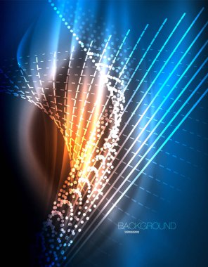 Yumuşak ışık efekti, parlak parlak neon koyu arka plan üzerinde düz çizgiler. Enerji Teknoloji fikir