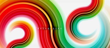Gökkuşağı sıvı renkli arka plan - girdap ve daireler, bükülmüş sıvı renkler, renkli mermer veya plastik dalgalı doku zemin, çok renkli şablonu için iş veya teknoloji