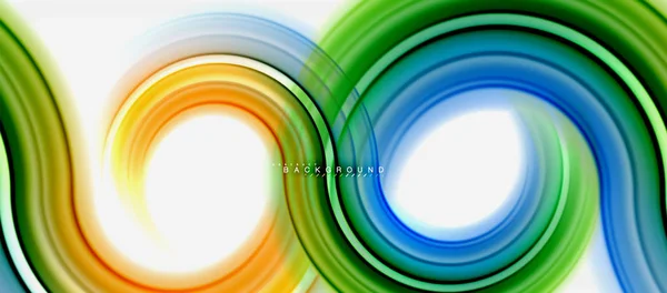 Αφηρημένα φόντο ουράνιο τόξο ρευστό χρώμα γραμμής - στροβιλισμού και κύκλοι, στριμμένα υγρά χρώματα σχεδίου, πολύχρωμο μάρμαρο ή πλαστικό υφή κυματιστό σκηνικό, πολύχρωμα πρότυπο για επαγγελματίες ή τεχνολογία — Διανυσματικό Αρχείο