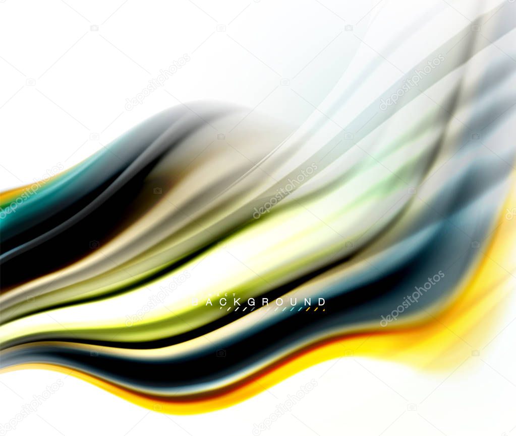 Fluid liquid mixing colors concept on light grey background, wave and swirl curve flow line, trendy abstract layout template for business presentation, app wallpaper banner, poster or wallpaper