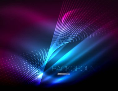 Yumuşak ışık efekti, parlak parlak neon koyu arka plan üzerinde düz çizgiler. Enerji Teknoloji fikir