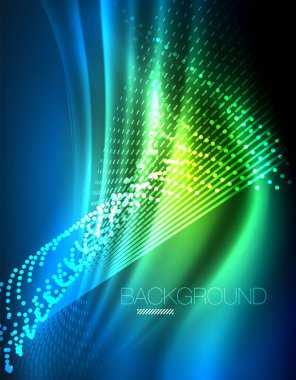 Yumuşak ışık efekti, parlak parlak neon koyu arka plan üzerinde düz çizgiler. Enerji Teknoloji fikir