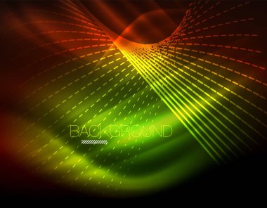 Yumuşak ışık efekti, parlak parlak neon koyu arka plan üzerinde düz çizgiler. Enerji Teknoloji fikir