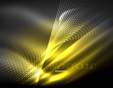 Yumuşak ışık efekti, parlak parlak neon koyu arka plan üzerinde düz çizgiler. Enerji Teknoloji fikir