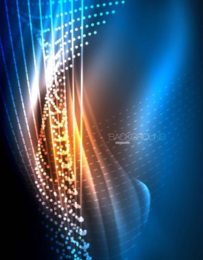 Yumuşak ışık efekti, parlak parlak neon koyu arka plan üzerinde düz çizgiler. Enerji Teknoloji fikir