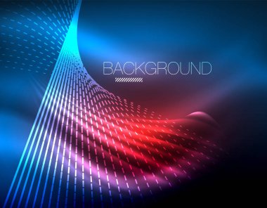 Yumuşak ışık efekti, parlak parlak neon koyu arka plan üzerinde düz çizgiler. Enerji Teknoloji fikir