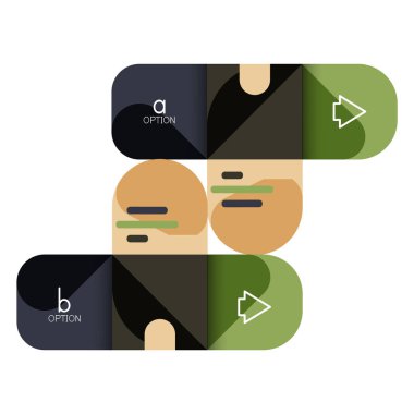 Infographics seçeneği ve adım adım içinde yuvarlak kareler, grafik, grafik, diyagram seçenekleri, parçalar, süreçleri ile unsuru