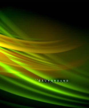 Neon parlayan dalga, sihirli enerji ve ışık arka plan. Vektör duvar kağıdı şablonu