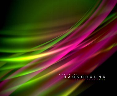 Neon parlayan dalga, sihirli enerji ve ışık arka plan. Vektör duvar kağıdı şablonu