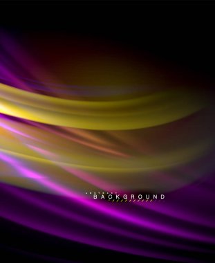 Neon parlayan dalga, sihirli enerji ve ışık arka plan. Vektör duvar kağıdı şablonu