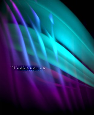 Neon parlayan dalga, sihirli enerji ve ışık arka plan. Vektör duvar kağıdı şablonu