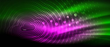 Neon parlayan dalga, sihirli enerji ve ışık arka plan. Duvar kağıdı şablonu, yüksek teknoloji gelecek kavramı