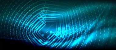 Neon parlayan dalga, sihirli enerji ve ışık arka plan. Duvar kağıdı şablonu, yüksek teknoloji gelecek kavramı