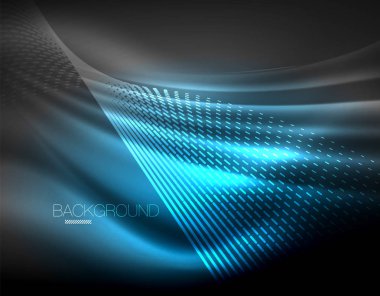 Yumuşak ışık efekti, parlak parlak neon koyu arka plan üzerinde düz çizgiler. Enerji Teknoloji fikir