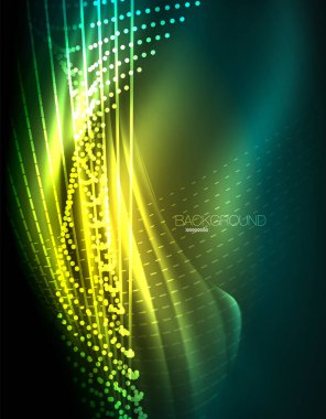 Yumuşak ışık efekti, parlak parlak neon koyu arka plan üzerinde düz çizgiler. Enerji Teknoloji fikir