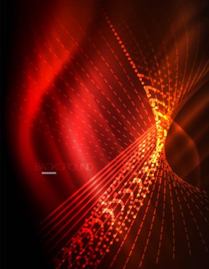 Yumuşak ışık efekti, parlak parlak neon koyu arka plan üzerinde düz çizgiler. Enerji Teknoloji fikir