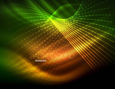 Yumuşak ışık efekti, parlak parlak neon koyu arka plan üzerinde düz çizgiler. Enerji Teknoloji fikir