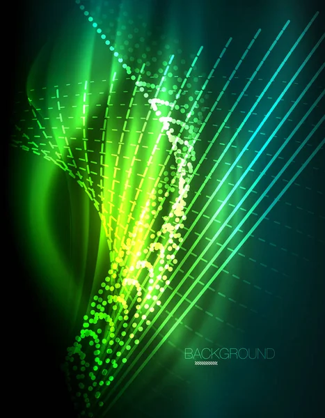 Efecto de luz suave, líneas rectas sobre un brillante fondo oscuro de neón. Idea de tecnología energética — Archivo Imágenes Vectoriales