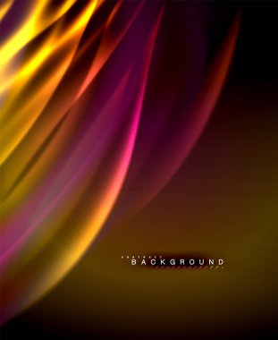 Neon parlayan dalga, sihirli enerji ve ışık arka plan. Vektör duvar kağıdı şablonu