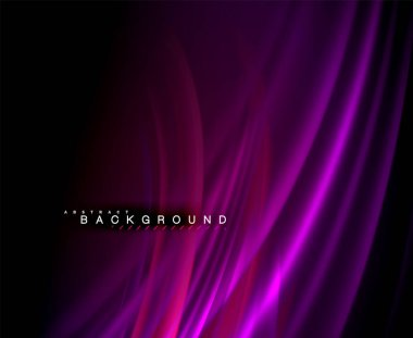 Neon parlayan dalga, sihirli enerji ve ışık arka plan. Vektör duvar kağıdı şablonu