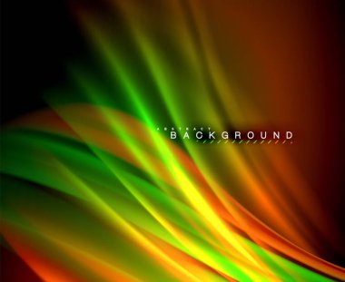 Neon parlayan dalga, sihirli enerji ve ışık arka plan. Vektör duvar kağıdı şablonu