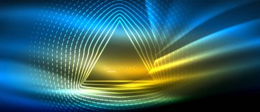 Neon parlayan dalga, sihirli enerji ve ışık arka plan. Duvar kağıdı şablonu, yüksek teknoloji gelecek kavramı