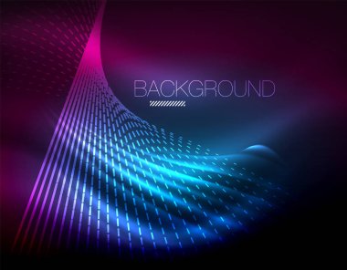 Yumuşak ışık efekti, parlak parlak neon koyu arka plan üzerinde düz çizgiler. Enerji Teknoloji fikir