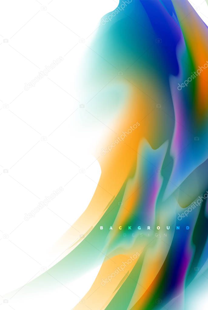 Holographic paint explosion design, fluid colors flow, colorful storm. Liquid mixing colours motion concept, trendy abstract background layout template for business presentation, app wallpaper banner