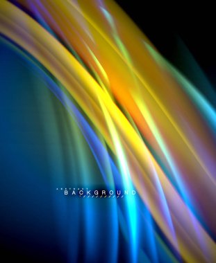 Neon parlayan dalga, sihirli enerji ve ışık arka plan. Vektör duvar kağıdı şablonu