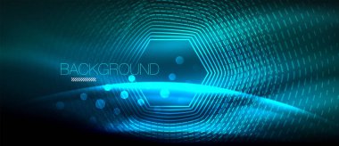 Neon parlayan dalga, sihirli enerji ve ışık arka plan. Duvar kağıdı şablonu, yüksek teknoloji gelecek kavramı