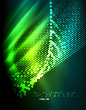 Yumuşak ışık efekti, parlak parlak neon koyu arka plan üzerinde düz çizgiler. Enerji Teknoloji fikir