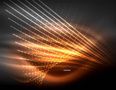 Yumuşak ışık efekti, parlak parlak neon koyu arka plan üzerinde düz çizgiler. Enerji Teknoloji fikir