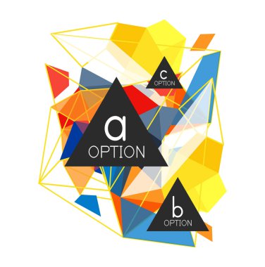 Üçgen infographics tasarım düzen, trendy arka plan düzeni şablonu bilgi iş sunumu, seçenekleri app duvar kağıdı başlık sayfası, poster veya duvar kağıdı için. Vektör çizim