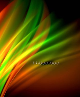 Neon parlayan dalga, sihirli enerji ve ışık arka plan. Vektör duvar kağıdı şablonu