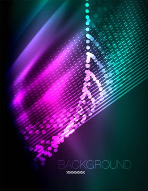 Yumuşak ışık efekti, parlak parlak neon koyu arka plan üzerinde düz çizgiler. Enerji Teknoloji fikir