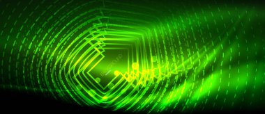 Neon parlayan dalga, sihirli enerji ve ışık arka plan. Duvar kağıdı şablonu, yüksek teknoloji gelecek kavramı