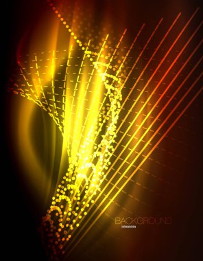 Yumuşak ışık efekti, parlak parlak neon koyu arka plan üzerinde düz çizgiler. Enerji Teknoloji fikir