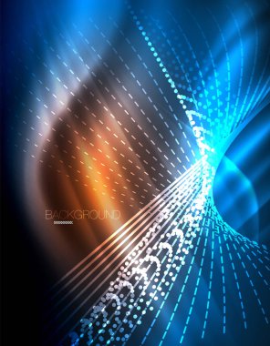 Yumuşak ışık efekti, parlak parlak neon koyu arka plan üzerinde düz çizgiler. Enerji Teknoloji fikir